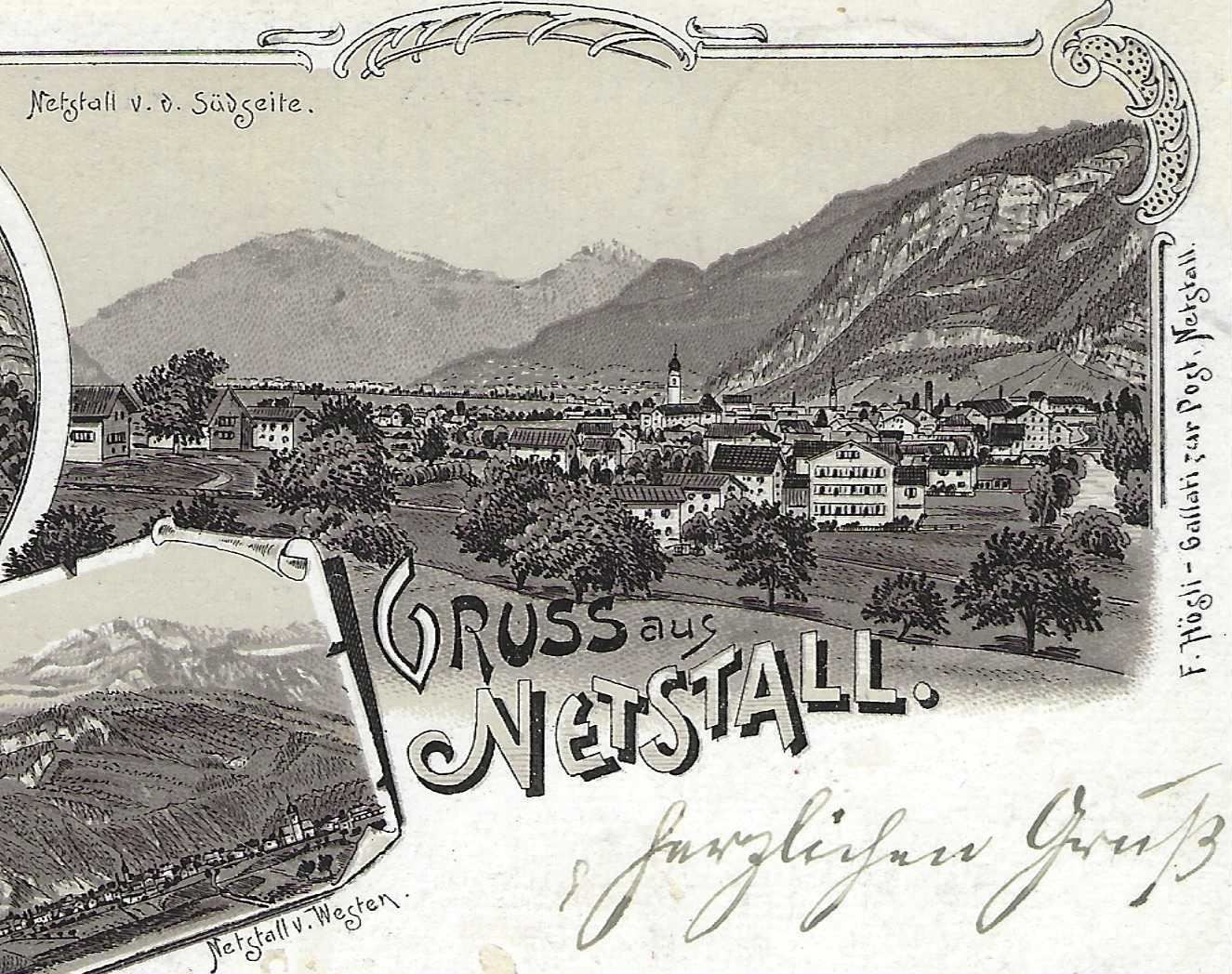 Cartoline postali: 5.X.1897 Litho/4-Bild Gruss aus Netstall – Usato da Zürich venduto da Hagliweg