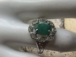 Smaragdring Sterlings.mit Peridots, zertifiziert, Gr. 54.5