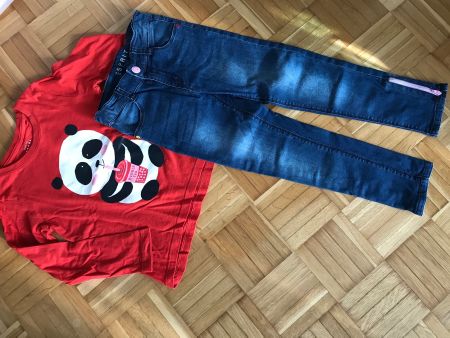 Shirt Panda Bubble Tea + Jeans Esprit Grösse 116/122 -P 3.40