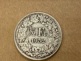 SVIZZERA 1/2  FR MONETA IN ARGENTO 1932 usata - circolata