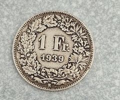 Schweizer 1‑Franken‑Silbermünze von 1939 (0.835 Silber, 5 g)
