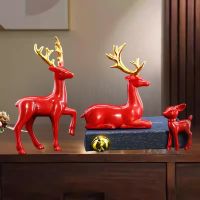 SONDERPREIS ‼️ 3x Hirsch 🦌 Statue Deko Weihnachten rot NEU