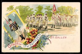 Lithographie St. Gallen, Jugendfest, Umzug, Uniform