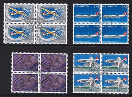 1963-88 vier Flugpostmarken 4er-Blocks ⊞ F46-F49 ET-gest. ʘ