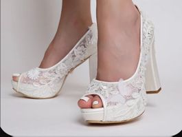 Brautschuhe, handgefertigte Plattform, hohe dicke Ferse