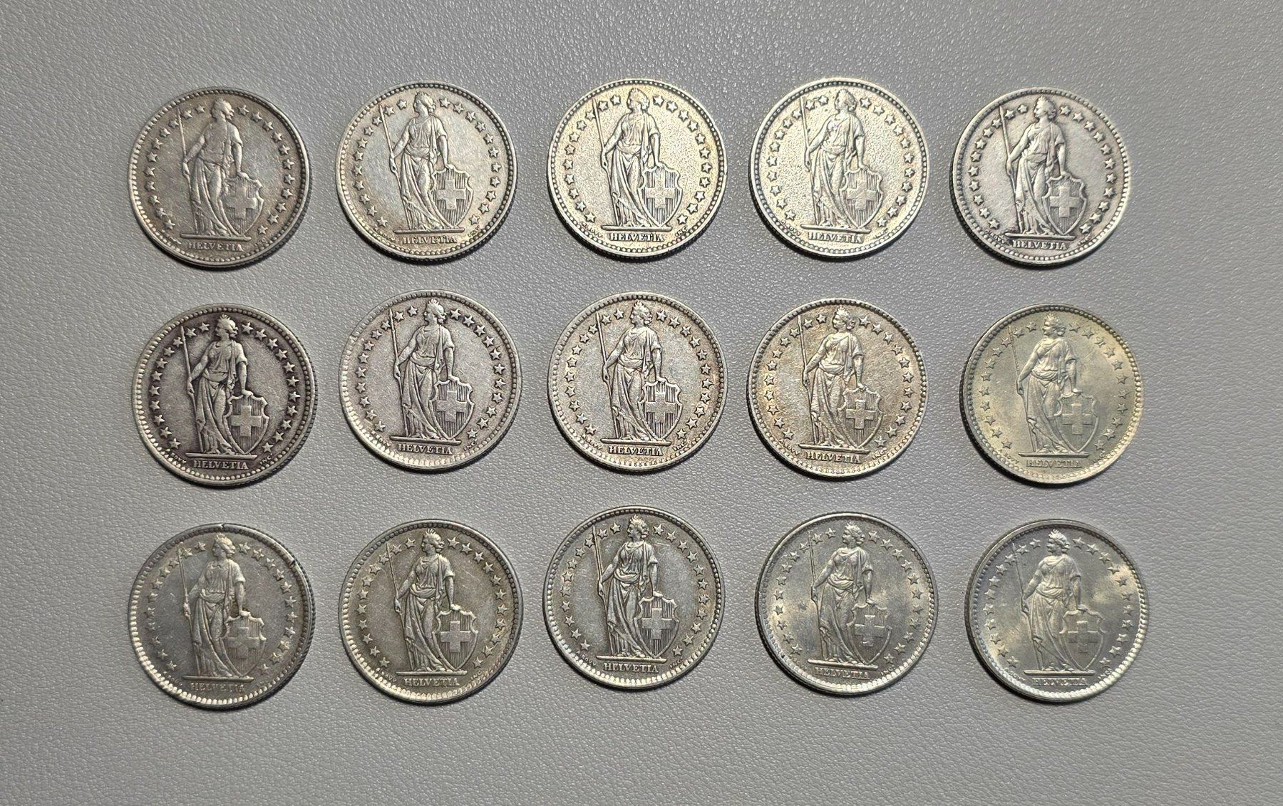 Tutti le monete: 15 Stk. 2 Franken Silber – Usato da Steinerberg venduto da Bcsbcs 1