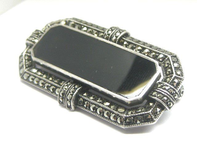 Broches & Aiguilles: Antik Art-Deco Brosche Silber 925 / Onyx / Markasite – D'occasion à Ermatingen par Decovin
