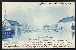 AK Zürich, Ortsansicht mit Brücke