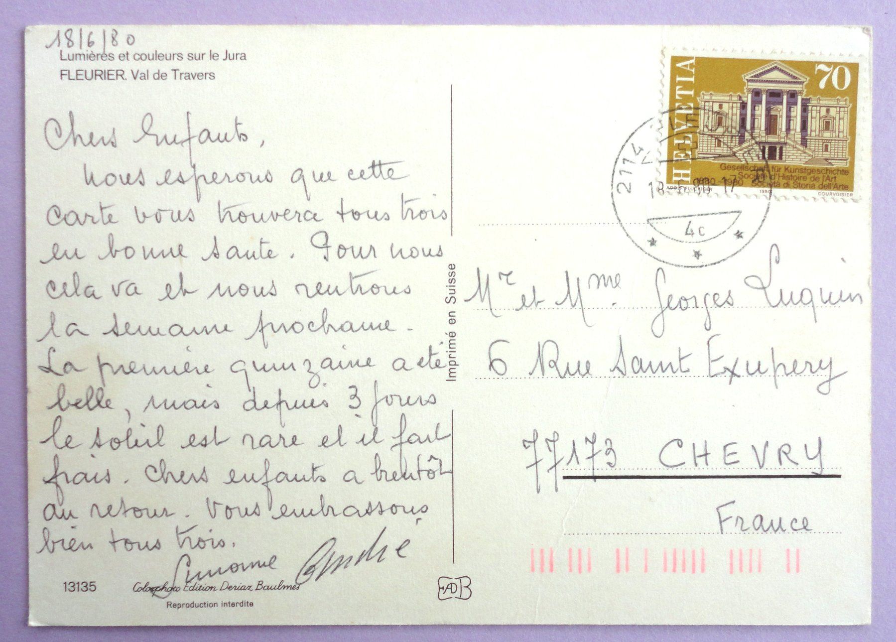 Cartoline postali: Fleurier, Val de Travers – Difettoso da Fétigny venduto da Billy2miny 1