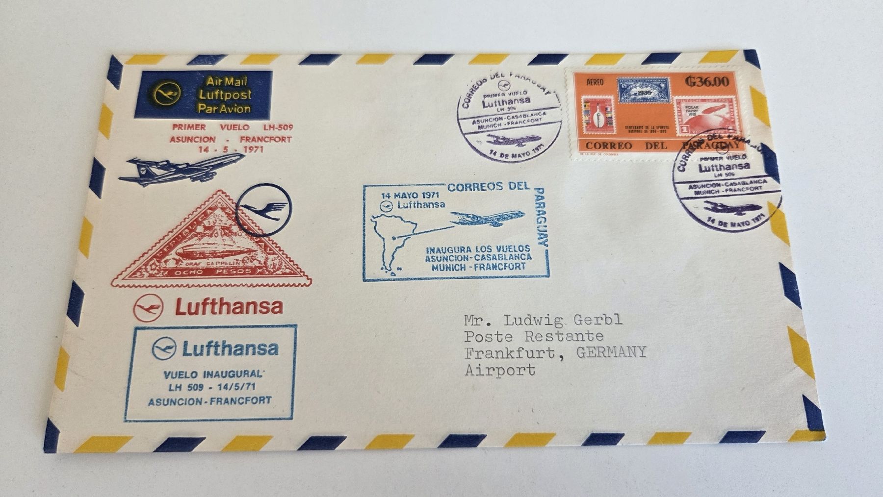 Alle Briefmarken: 1971 Erstflug Lufthansa Asuncion - Francfort – Gebraucht aus Arni AG von Moth68