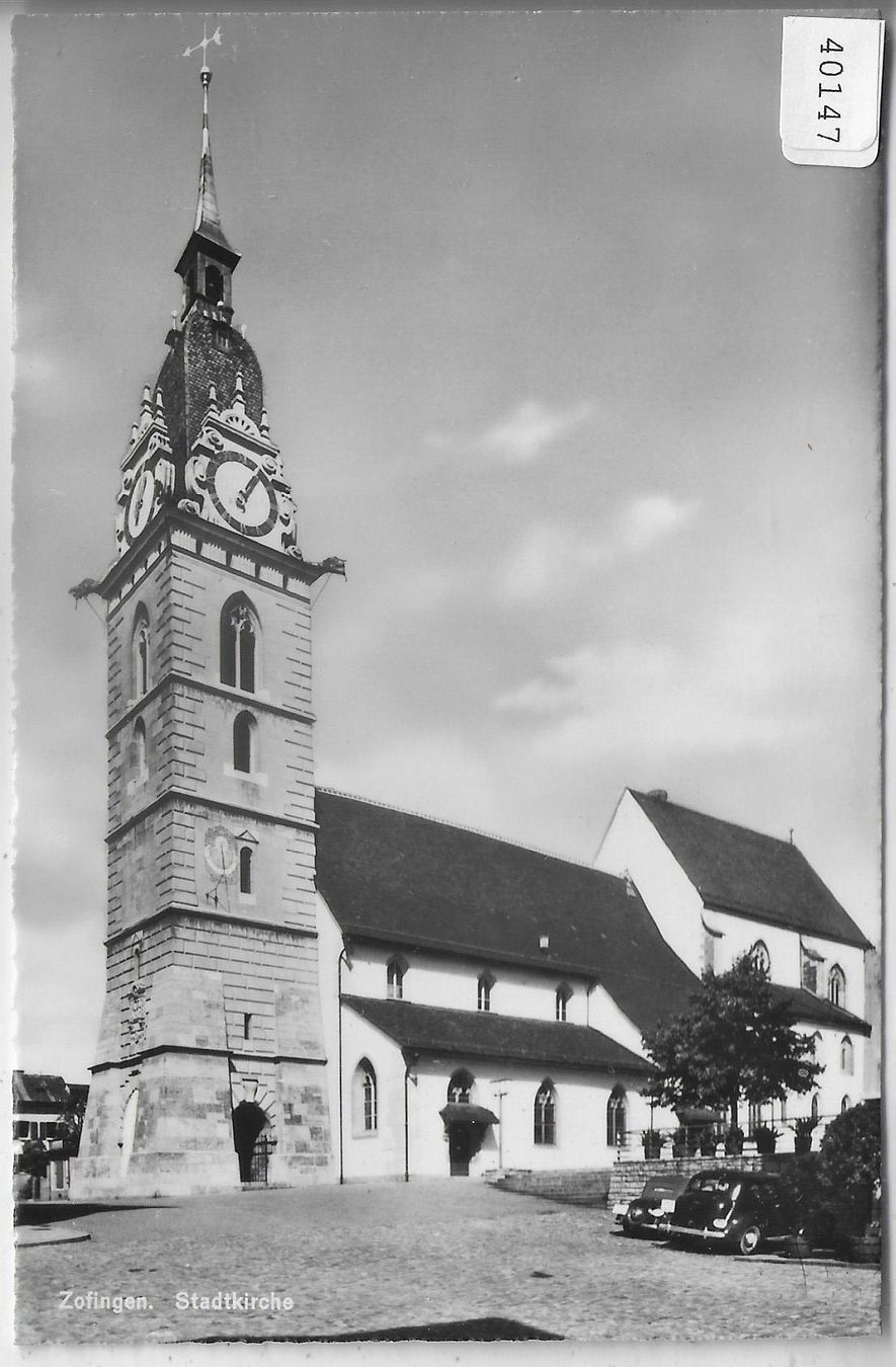 Cartoline postali: Zofingen - Stadtkirche mit Classic Cars – Usato da Ettingen venduto da Kartenplanet