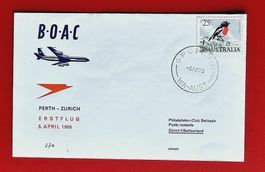AUSTRALIEN FLUGPOST BOAC BRITISH OVERSEAS PERTH ZÜRICH 1966