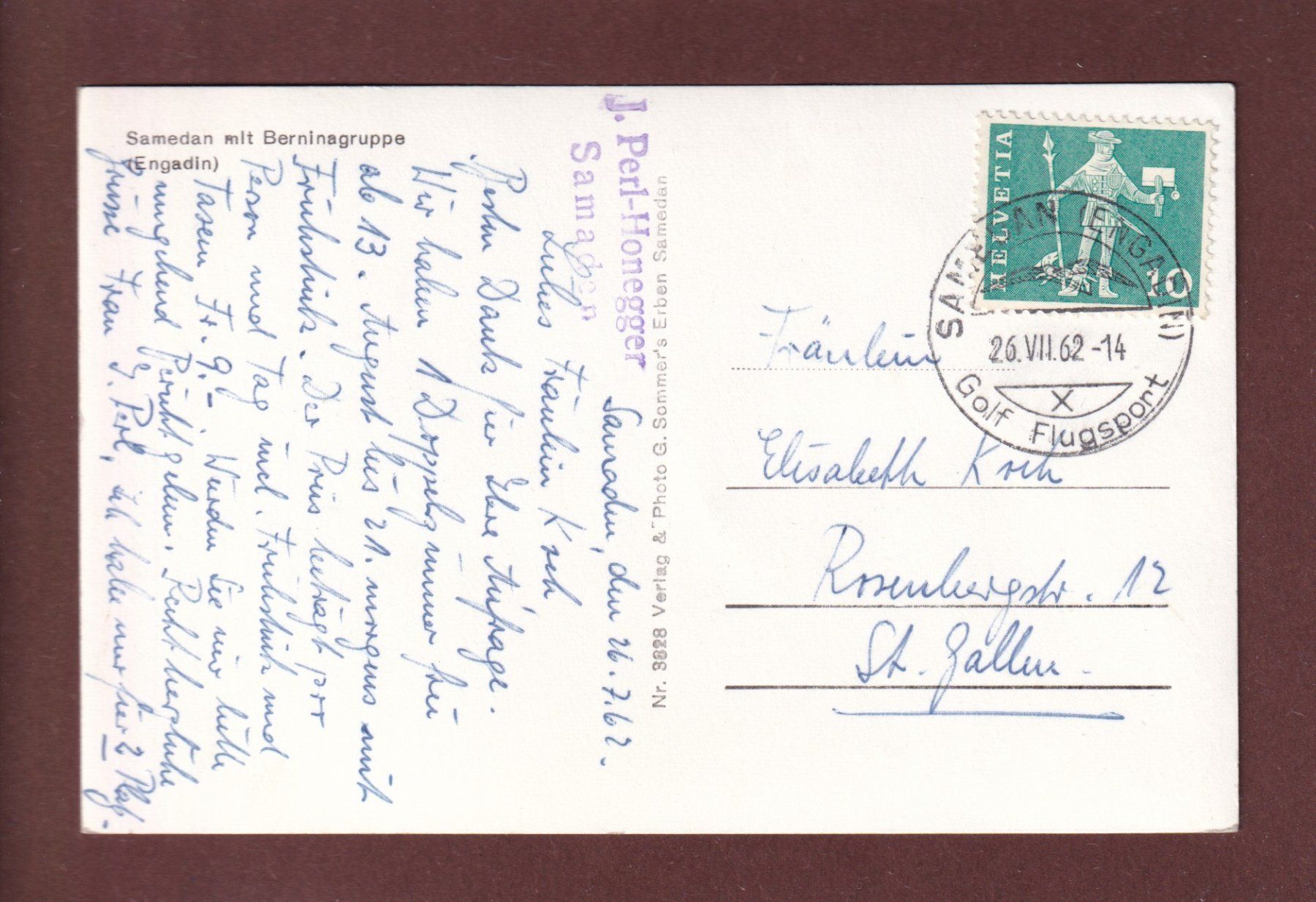 Cartoline postali: SAMEDAN - Berninagruppe - 1962 – Usato da Pully venduto da nicecards 1