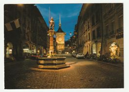 1980, Kramgasse mit Zähringerbrunnen und Zytglogge, Bern