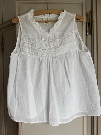Sommerbluse Tiffany weiss Gr. XS/S Baumwolle Rüschen Volant