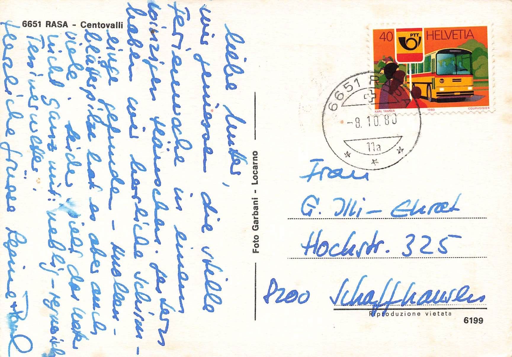 Cartoline postali: Rasa Centovalli G – Usato da Biasca venduto da Blenio71 1