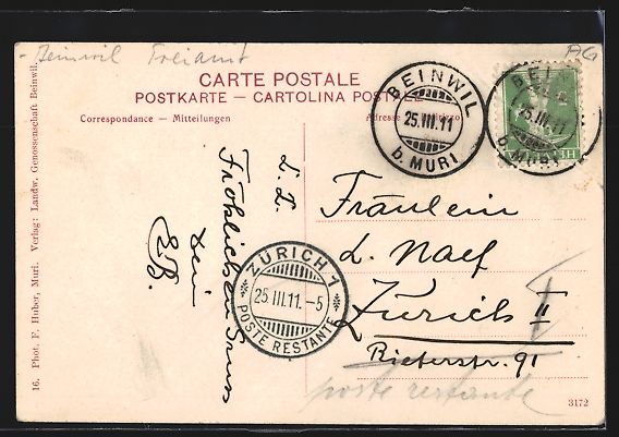 Cartoline postali: Beinwil /AG, Strassenpartie mit Bäumen – Usato da Berlin venduto da bartko-reher 1