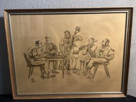 Altes Bild – Volksmusikanten / Stubenmusik – Druck nach Radi