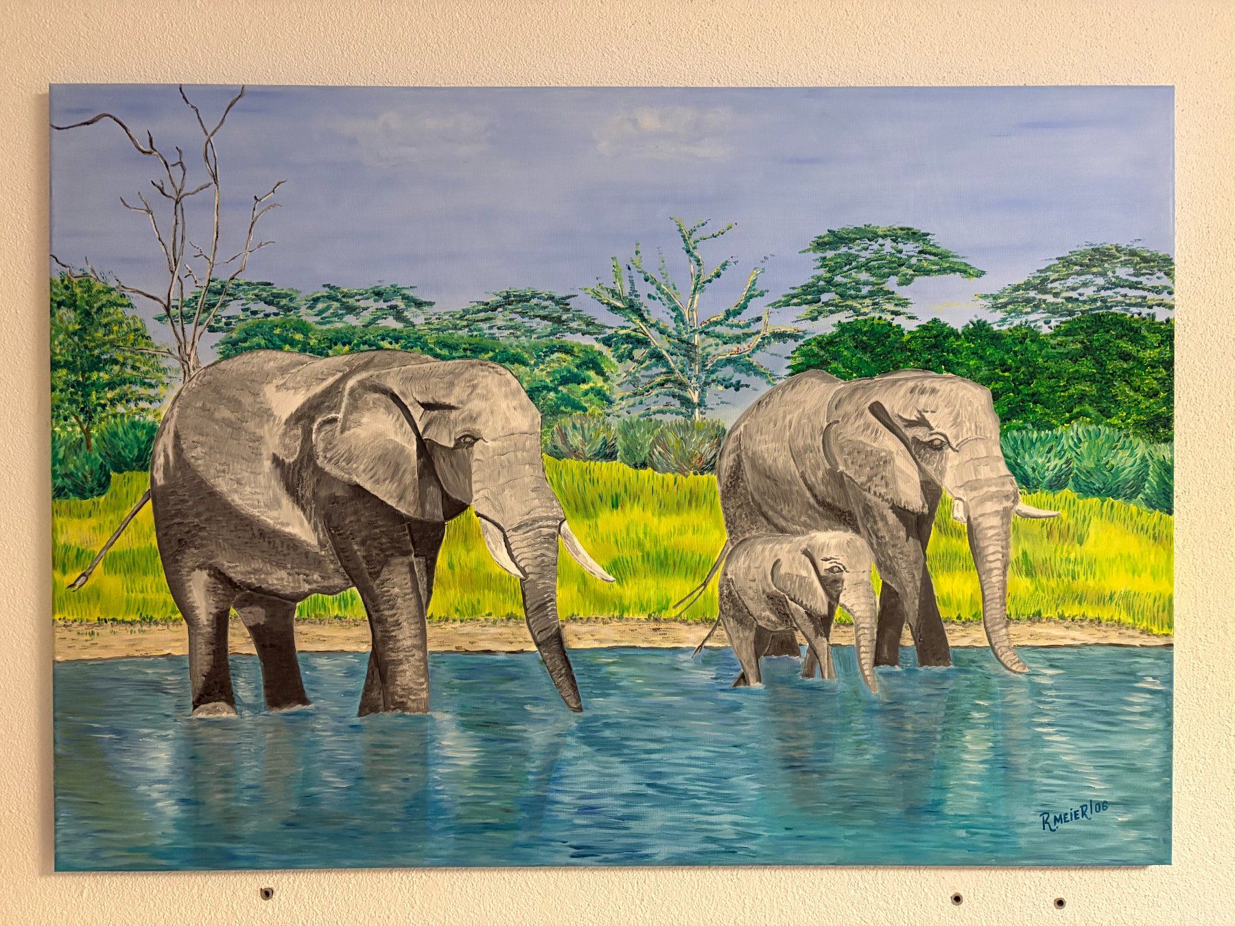 Dipinti: 100cm x70cm/handgemaltes Öl Gemälde Elefanten einzigartig – Usato da Ottenbach venduto da TimelessEmotions.