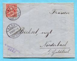 Faltbrief von Bern nach Niederbach bei Goldbach 1887