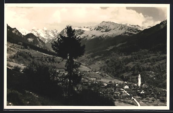 Cartoline postali: Saas im Prättigau, Panorama mit Kirche – Usato da Berlin venduto da bartko-reher