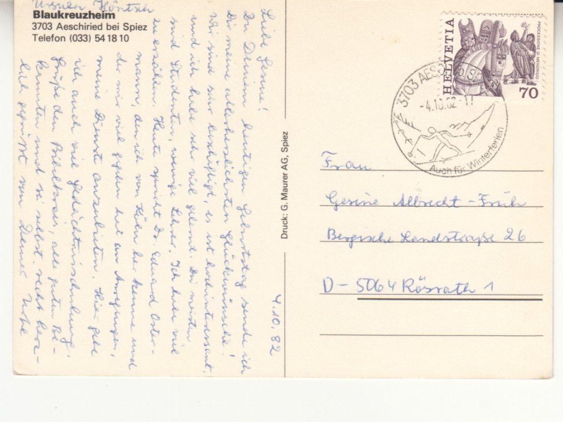 Ansichtskarten: Aeschiried 1982 – Gebraucht aus Bürglen TG von StampGraf 1