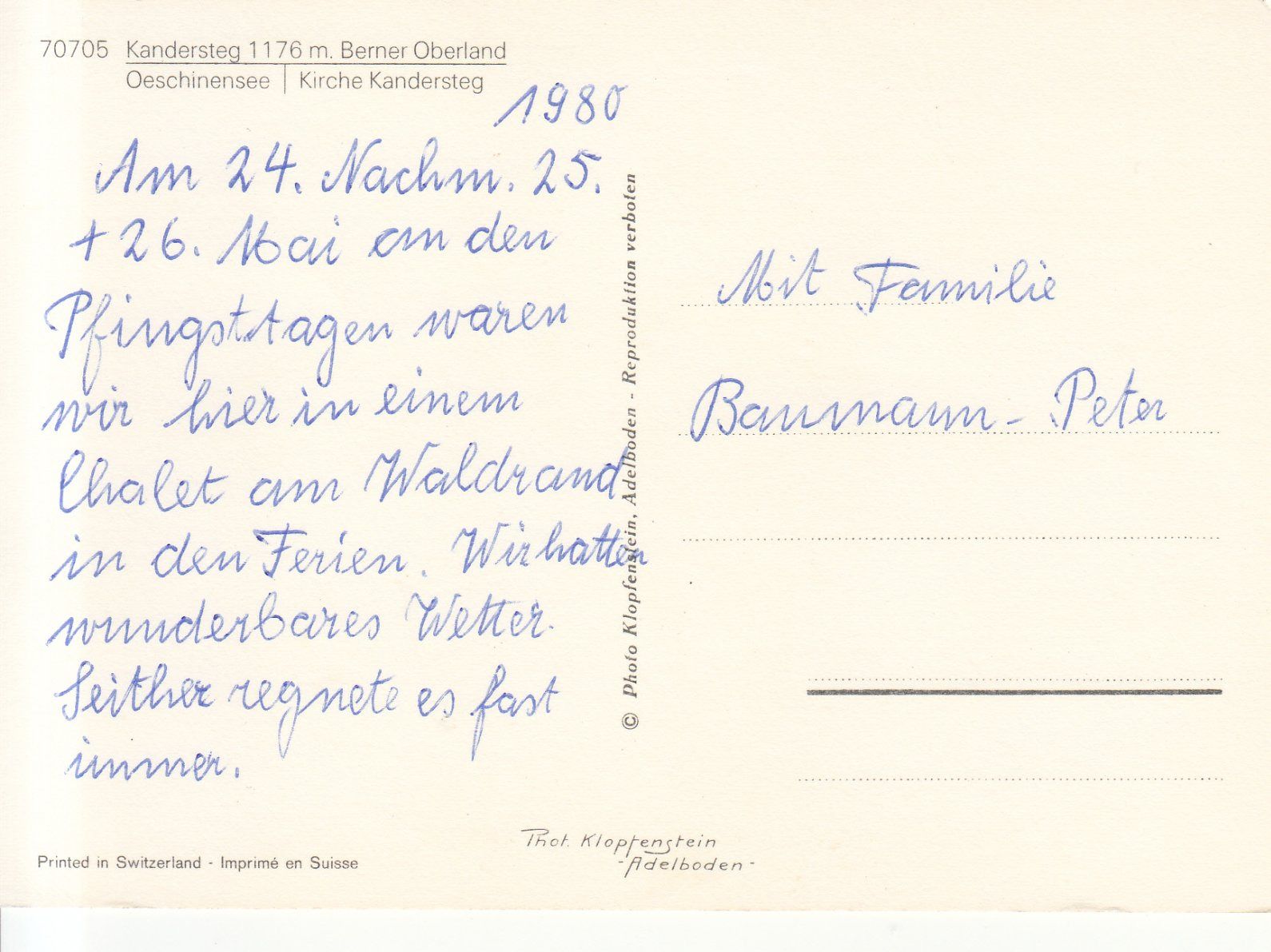 Cartoline postali: Kandersteg 1980 – Usato da Bürglen TG venduto da StampGraf 1