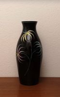 Grosse vintage Glasvase 50s 60s Schwarzglas Vase handbemalt