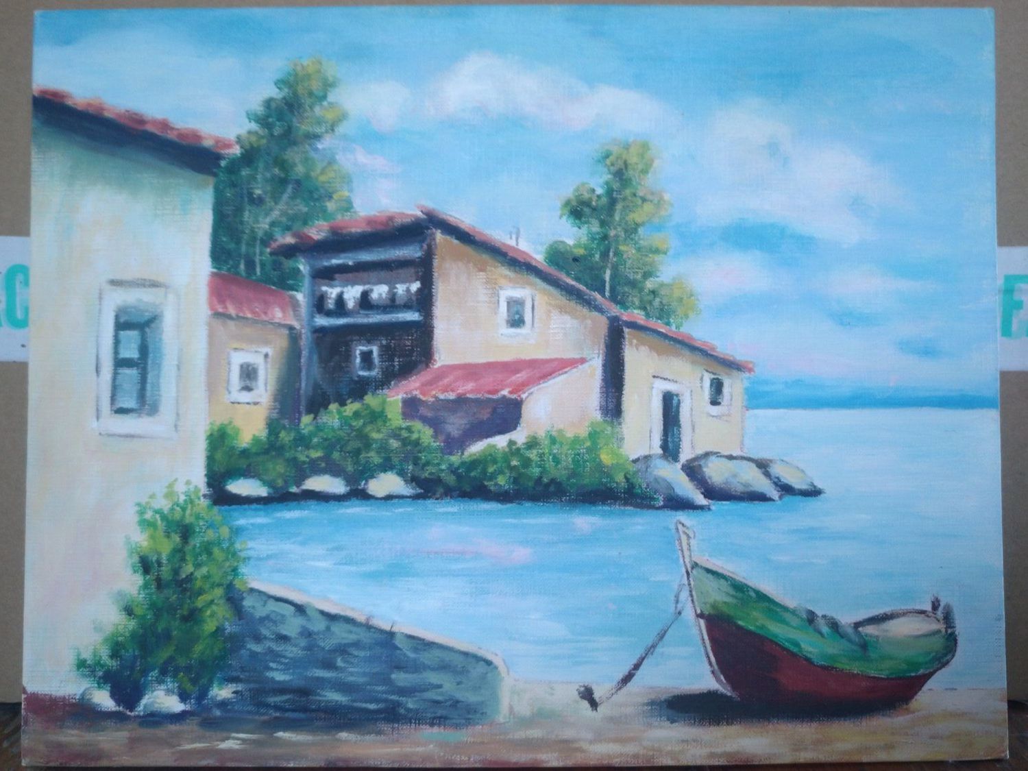Gemälde: Ölgemälde Landschaft mit Boot von Hand gezeichnet 35x27cm – Neu (gemäss Beschreibung) aus Buckten von RolandsLiquidationen