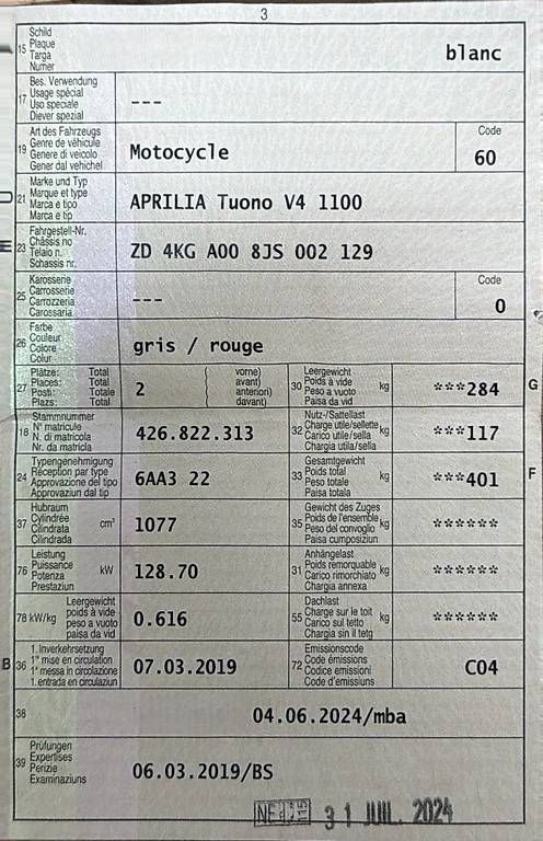 Strada: APRILIA TUONO FACTORY – Usato da Montezillon venduto da gamache10 3