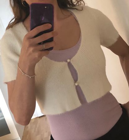 Süsses CropTop Beige TeddyBär Gefühl mit Perlen