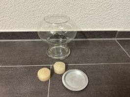 Glas-Windlicht mit 2 Teelichtern, Herbstdeko, Top Zustand
