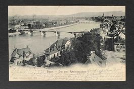 AK Basel die drei Rheinbrücken