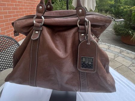 07 014 Echtleder Handtasche Braun erweiterbar
