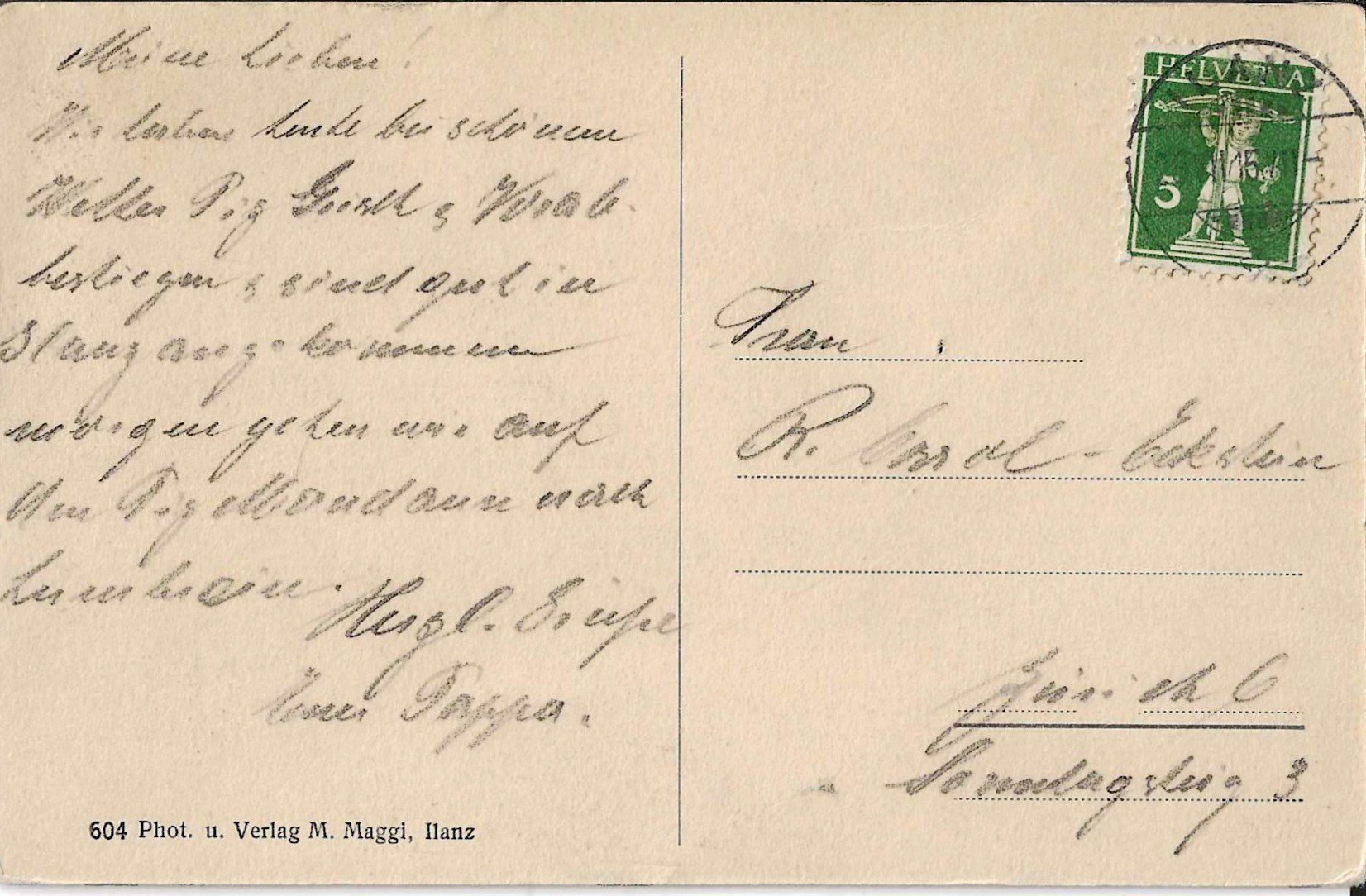 Cartoline postali: Karte Ilanz 1915 – Usato da Zürich venduto da Philacat11 1