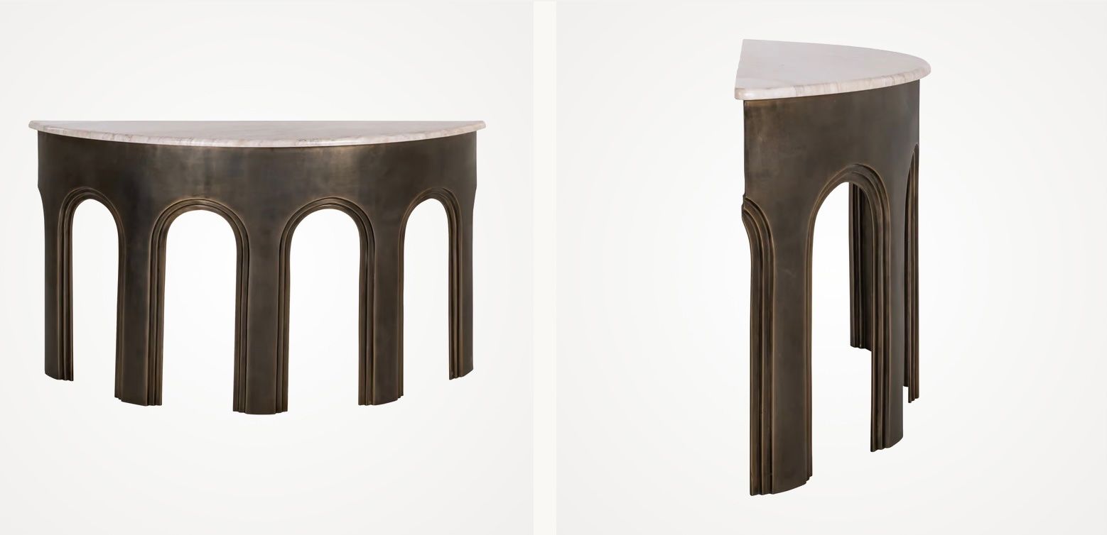 Tavoli: RICHMOND INTERIORS** CONSOLE SANCHIS BRASS ANTIQUE – Nuovo e nell'imballaggio originale da Ruswil venduto da Miami-2026 1