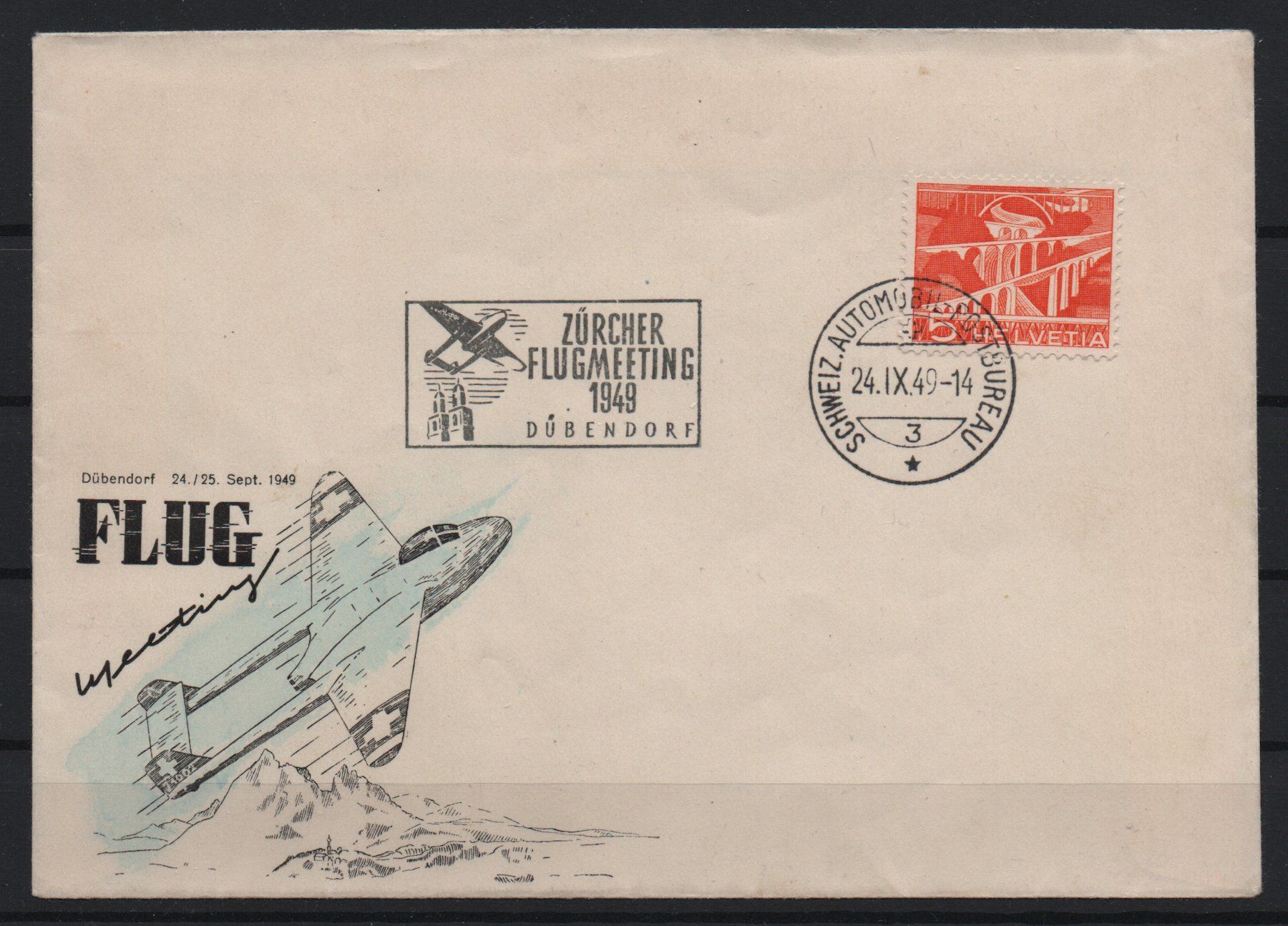 Tutti i francobolli: Flugmeeting Beleg Dübendorf 1949 – Usato da Ebikon venduto da bowito