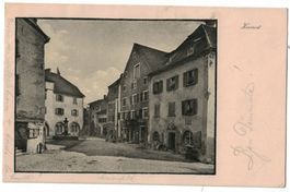 Dorfplatz im Bündnerland, gelaufen 1919 (Mischol)