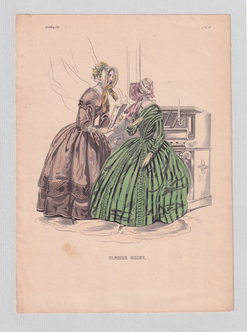 Stiche: MODE, BIEDERMEIER, KLAVIER, LITHOGRAPHIE 1843 – Gebraucht aus Grüningen von Kartensammler 1
