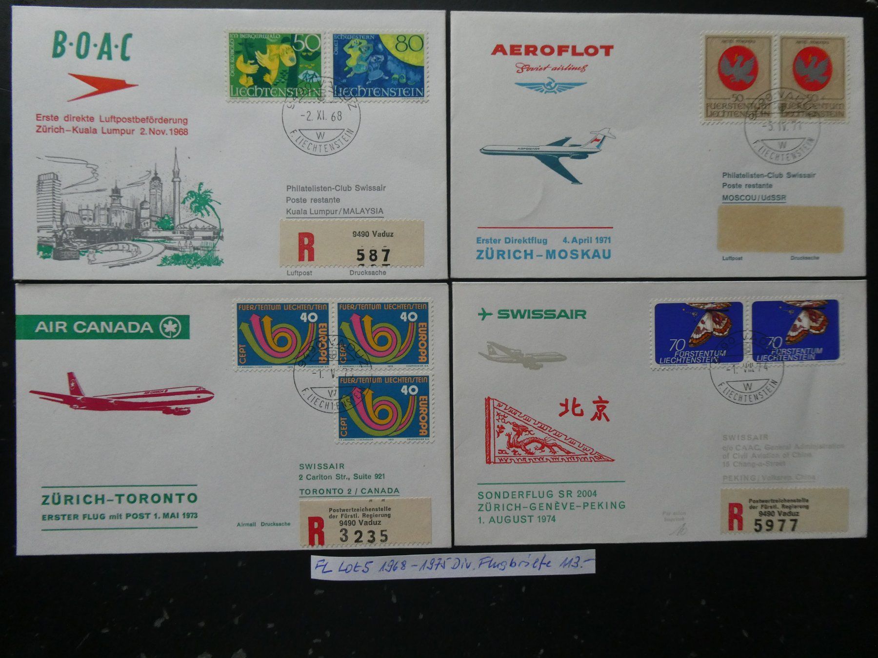 Tutti i francobolli: FL Lot 5 1968-1975 Diverse Flugbriefe – Usato da Lausen venduto da Herbamare01