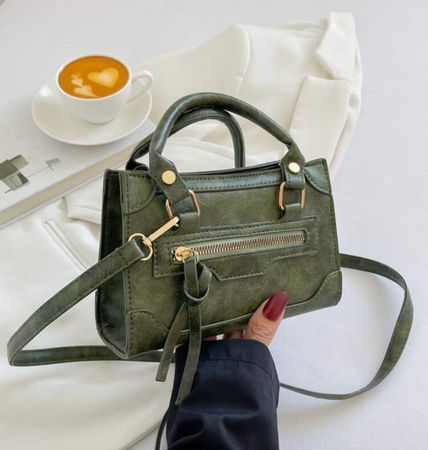 Charmant sac à main vert olive - Parfait pour l'automne!