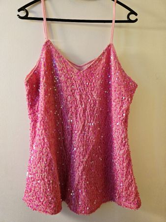 Top rose vif à paillettes, L