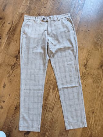 Jack & Jones Business Hose, kariert, beige, Grösse 34/32
