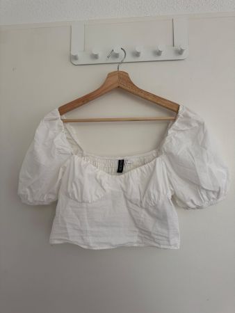 Weisses Sommer Crop Top mit Puffärmeln Gr. 38