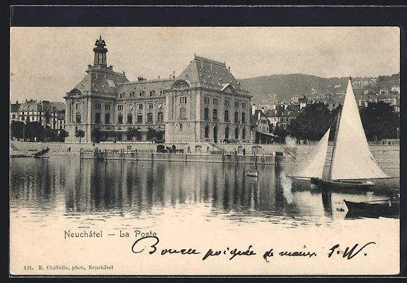 Ansichtskarten: AK Neuchatel, La Poste, 1902 – Gebraucht aus Berlin von bartko-reher
