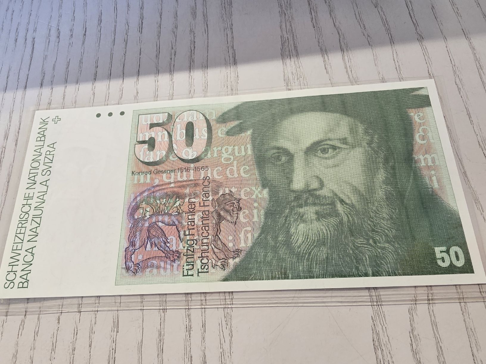 Banconote: Schweizer Banknote 50 Franken Gessner 1978 – Nuovo e nell'imballaggio originale da Herisau venduto da Antiques.AR