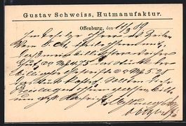 Vorläufer-AK Offenburg, 1889, Hutmanufa