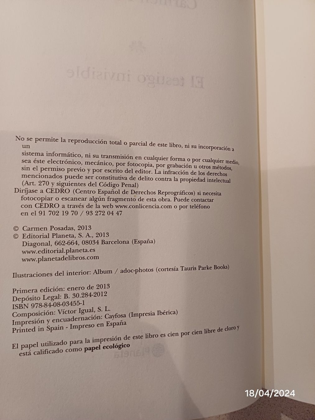Libri: Buch - Carmen Posadas -"El Testigo Invisible"- in Spanisch – Usato da Würenlos venduto da JRP_71 5
