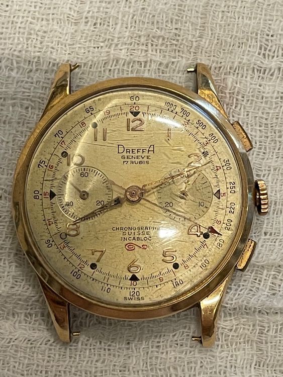 Montre-bracelet Chronographe Vintage Ciryn Suisse Genève - Mécanique Manuelle 17 Rubis - Boîtier Doré, Cadran Chiffres Arabes, Bracelet Cuir Noir