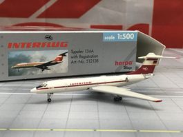 Herpa Interflug Tupolev 134A, DDR-SCW, scale 1:500